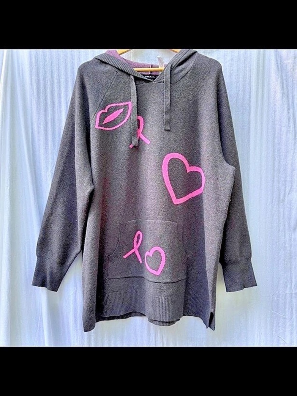 Torrid Grey Pink Breast Cancer Awareness Knit Hoodie